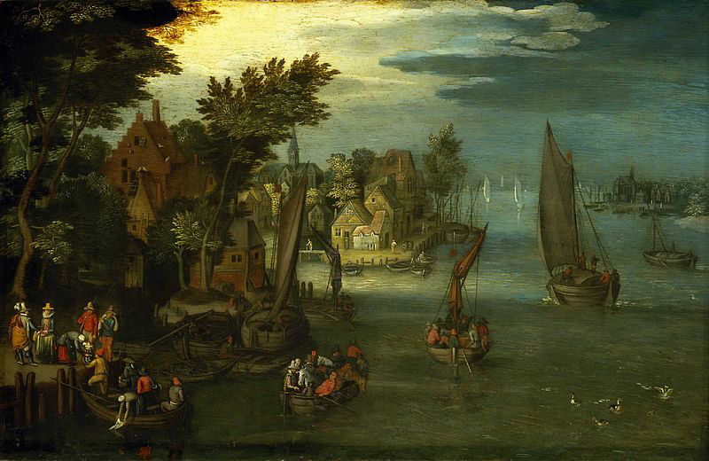 A Busy River Scene with Dutch Vessels and a Ferry